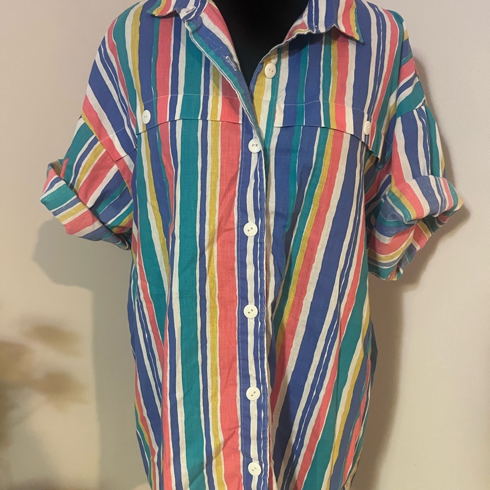 Vintage Colorful Striped Button Down Shirt - Picture 4 of 8